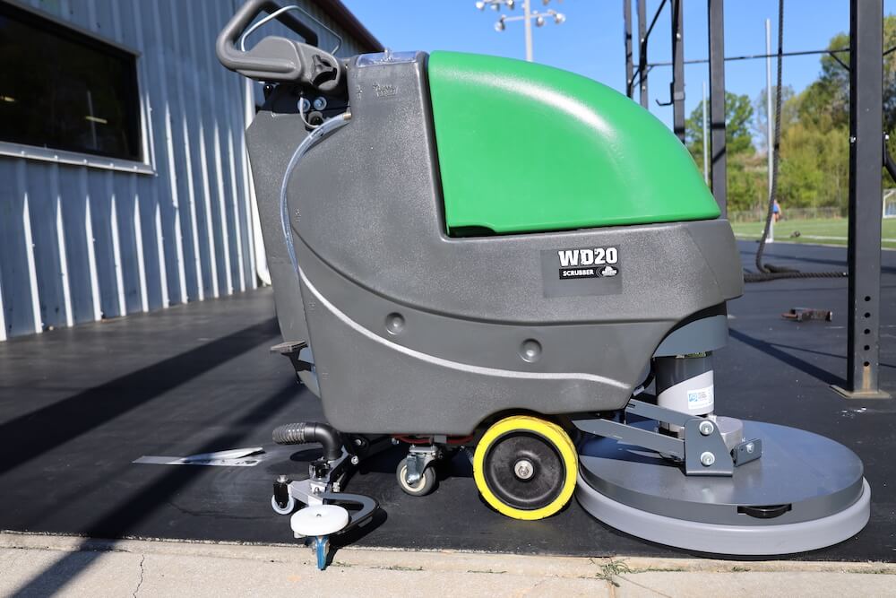 WD20 Bulldog Scrubber on platform at an outside gym